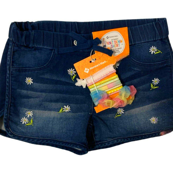 Girl's Daisy SZ 10/12 Denim (Med Wash) Shorts With 9 Assorted Hair Ties - Picture 1 of 7